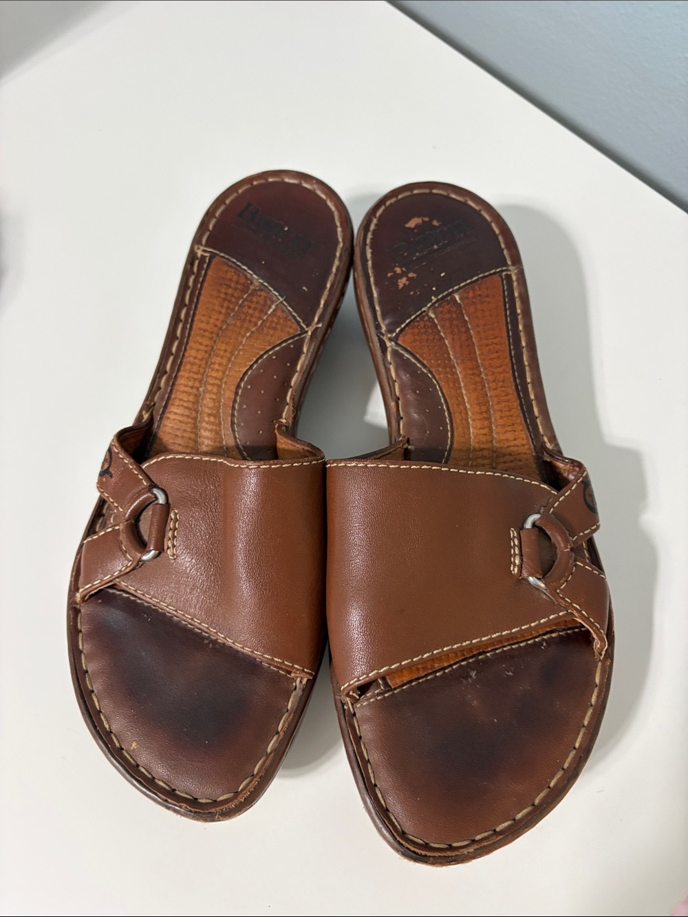 Born Brown Leather Slip-On Sandals